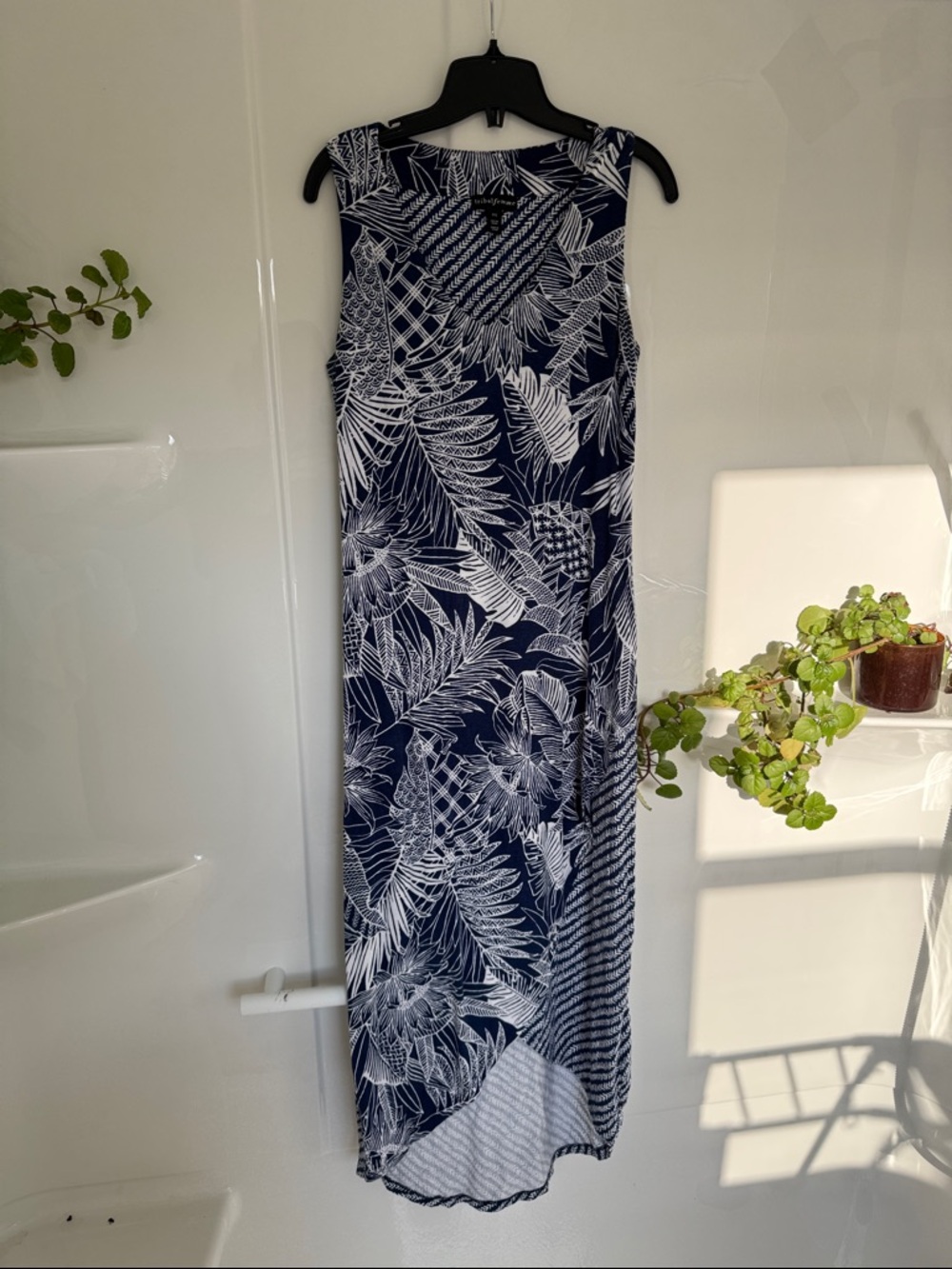 Tribal Femme Navy and White Tropical V-Neck Dress